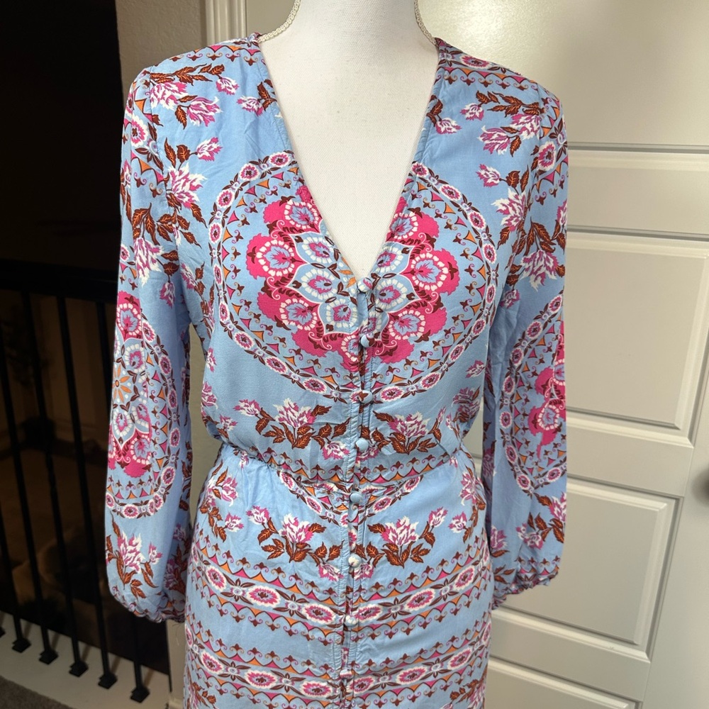 Entro Women’s Long Sleeve Bohemian Festival Vibes Button Down Maxi Dress Size L - Picture 3 of 9